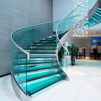 China Modern Fashion High Crystal Curved Balustrade Railing Decorative Glass Stairs With Pillar Post Bricket Bracket Flange Clip Fit Price for sale