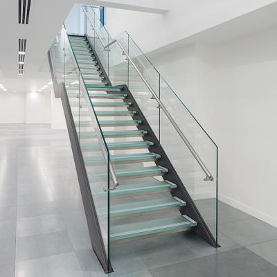 China Custom Frosted Glass Indoor Stairs Way Straight Curve Steps Railing Railing Design With Fitting Accessories Manufacturers for sale