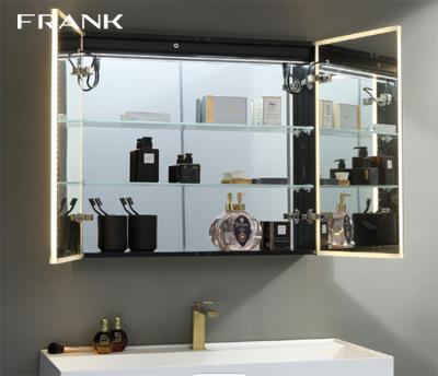 China Magnifying Mirror Design Hotel Bathroom Mirror Led Double Door Wall Mounted Mirror Cabinet For Bathroom for sale