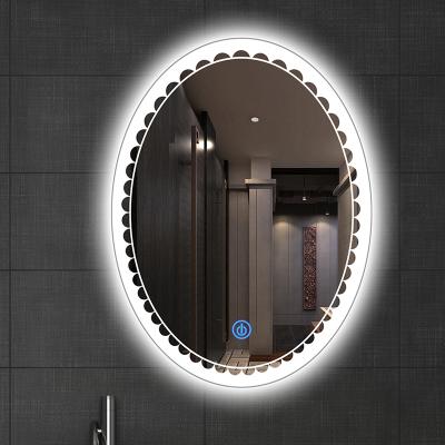 China Hotel Oval Decorative Magnifying Mirror LED Mirror With Pattern For Bathroom Furniture for sale