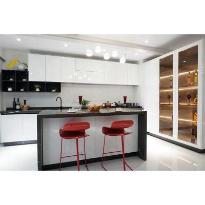 China Durable Custom White High Gloss Lacquer Stove Wooden Kitchen Islands With Drawers for sale