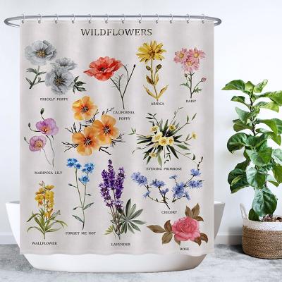 China Viable Floral Watercolor Printed Plant Shower Curtain Flower Shower Curtain Waterproof Set for sale