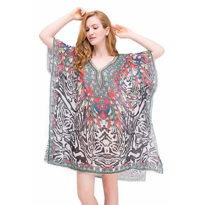 China Breathable Vibrant Color Embellished Digital Print Short Beach Kaftan Dress For Women for sale