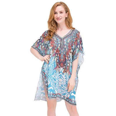 China Breathable Bohemia Ladies Beach Dress Cover Up Kaftan Sarongs Summer Wear Swimwear Bikini Beachwear Kaftan for sale