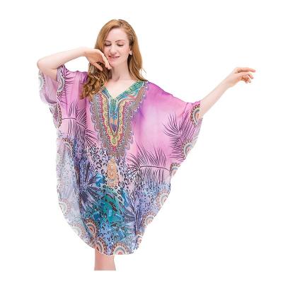 China Breathable Women's Digital Printed Loose Floral Beach Kaftan Dress for sale