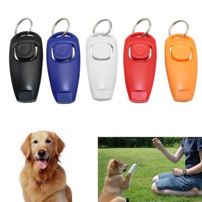 China Stocked 2 in 1 dog training clicker, pet clicker + whistle dog training whistle with key chain for sale