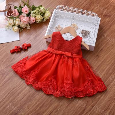 China Anti-wrinkle children's wear princess dress wholesale baby birthday dress short sleeve lace dress Xia Xianqi girl for sale