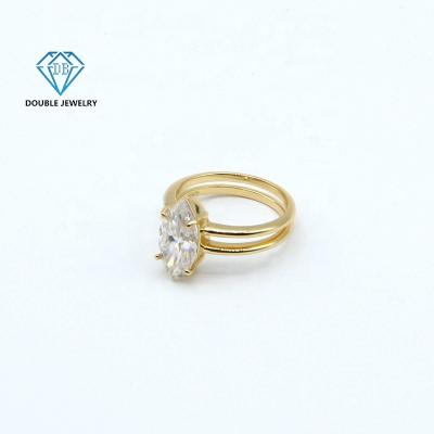 China TRENDY 2 Carat Moissanite Ring Silver Gold Plated Diamond Double Jewelry Rings Women Engagement Couple Ring for sale