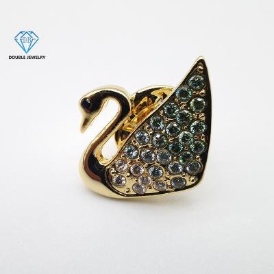 China 18K Gold Double Jewelry Copper Plated Swan Shaped Moissanite Brooch Jewelry Copper Plated 18k Gold Moissanite Brooches Pin for sale