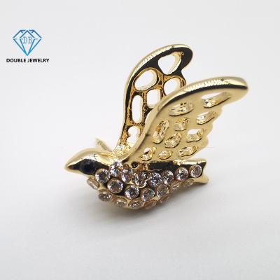 China 18K Gold Double Jewelry Luxury Bird Shaped Moissanite Brooch Copper Plated High Quality Custom Made Moissanite Brooches Small for sale