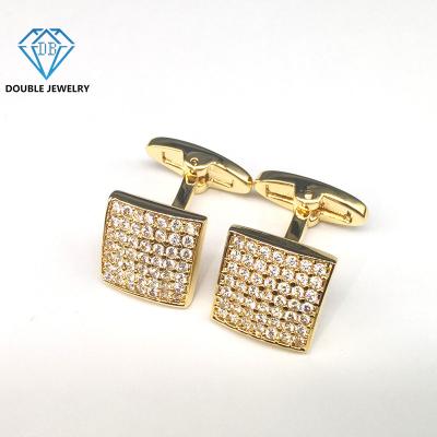 China Moissanite Luxury Cufflinks 18k Gold Double Gold Plated Double Jewelry Brand Royal Wedding Cufflinks Customized Beautiful Cufflinks for sale