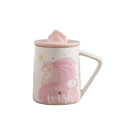 China Creative Cute Viable Ceramic Cup Office Large Capacity Cartoon Coffee Milk Mug Color Luster Embossed Unicorn Drinks Mug for sale