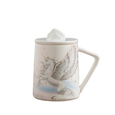 China Customized Viable Cartoon Unicorn Mug Ceramic Household Large Capacity Cup With Lid Holder Afternoon Tea Coffee Milk Cup for sale