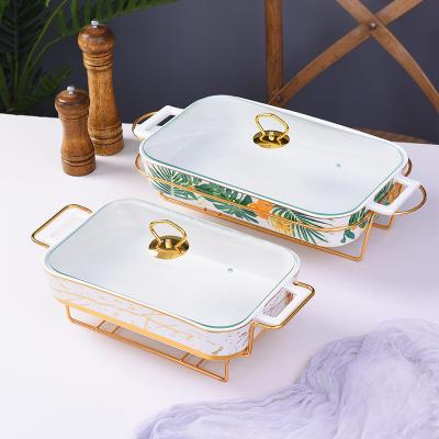 China Sustainable Creative Ceramic Cookware Set With Glass Lid Hotel Restaurant Kitchen Cooking Dish Soup Warming Pot With Candle Holder for sale