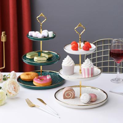 China European-style luxury three-tier dessert afternoon dish decoration table health and environmental protection cake tray snack dish ceramic tea for sale