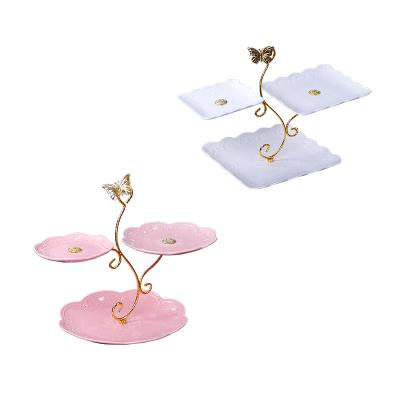 China Creative health and environmental protection tree string square around household ceramic decoration tableware snack tray fruit food tray cake multi-layer table dish for sale