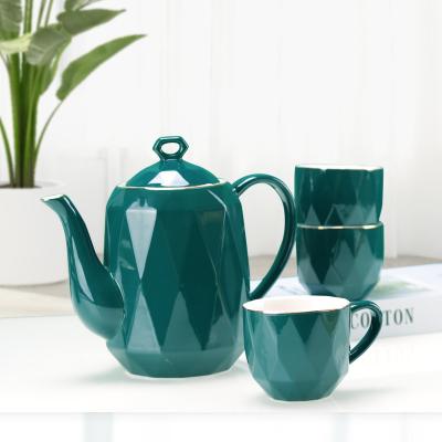 China Nordic Viable Water Cup Ceramic Tea Set Luster Color Corners Kettle Tea Cup Combination Living Room Household Kettle Cup With Tray for sale