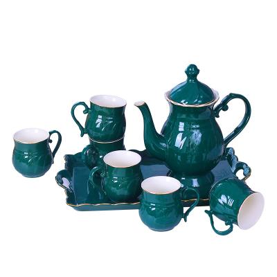 China Viable Nordic color luster and gold ceramic water set teapot large capacity teapot home office tea set ceramic kettle cold tea set for sale