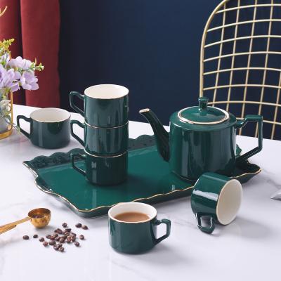 China Viable Nordic Kitchen Ceramic Tea Set Hot And Cold Teapot Teacup Gift Set With Water Utensils Tray Afternoon Tea Full Set for sale