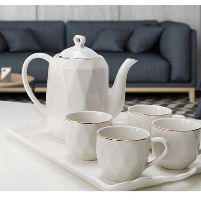 China Retro Design Viable Cold Angular Kettle With Cup Cold Coffee Drink Tray Afternoon Tea Home Living Room Set Ceramic Kettle Tea Set for sale