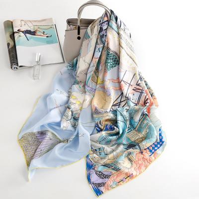 China High Quality Silk Scarf Private Custom Made Ladies Square Color Silk Scarf for sale