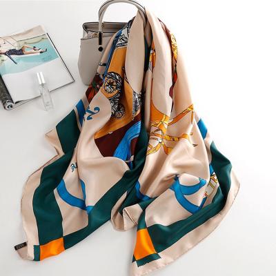 China Square Luxury Quality Self-designed Multifunctional Printed Ladies Silk Scarf Shawl for sale