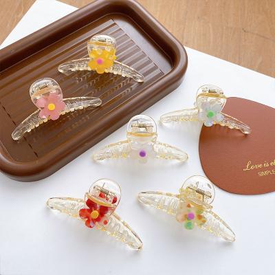 China DOWELL Soft New Arrival Korean Cute Transparent Acrylic Flower Hair Claws For Women Thick Hair for sale