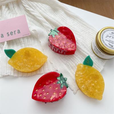 China Fashion DOWELL Fruit Hair Accessories Shark Acetate Clip Creative Medium Acetic Acid Cute Strawberry Hair Claw Clips for sale