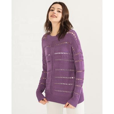 China popular purple Anti-wrinkle cotton sweater knitted crew neck long sleeve pullover knitted jumper for sale