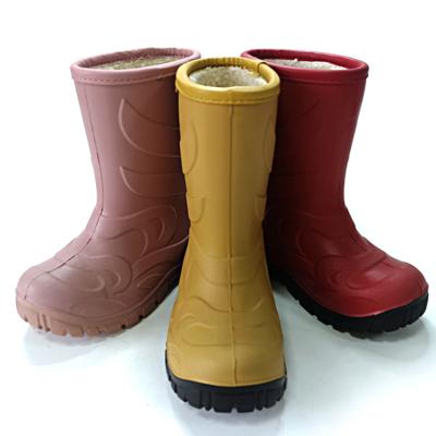 China New EVERGREEN winter children's shoes PU leather warm waterproof rain boots for kids for sale