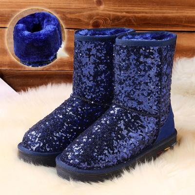 China Around 2020 Winter Women Fashion Sequins Sparkle Bean Snow Boots Genuine Leather for sale