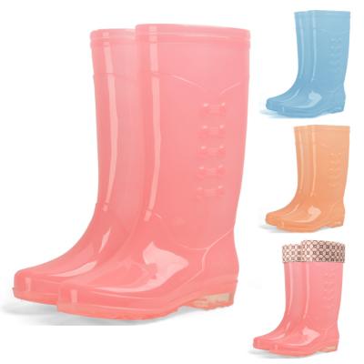 China EVERGREEN Women's Fashionable Slip Resistant Waterproof Shoes Candy Colors Transparent Water Boots PVC Rain Boots for sale