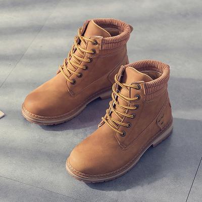 China 2020 New Autumn Winter Women's Fashion Round PU Lace-up Duck Snow Boots Flat Bottom Leather Martin Boots for sale