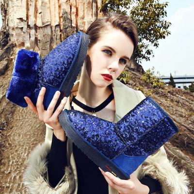 China Around 2020 Winter Women Fashion Sequins Sparkle Bean Snow Boots Genuine Leather for sale