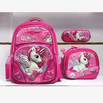 China Other New Arrive Cartoon Children Backpack Shoulder Bag Pencil Bag Set Children Large Size Schoolbags for sale