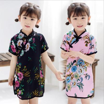 China Elegant Slim Dress For Kid Girls Rayon Chinese Fashion Dresses Breathable Silk Cheongsam Vintage P8S3B548-TR130805 for sale