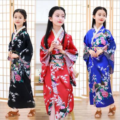 China Japanese Polyester Child Girl Kimono Dress Yukata Children Stage Performance Dress Child Traditional Bow Costume for sale