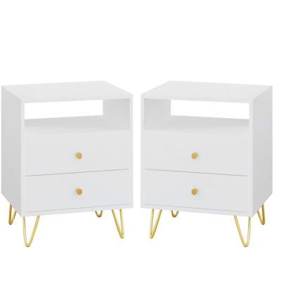 China Modern Nightstands Modern Bedside Table with Gold Metal Legs for sale