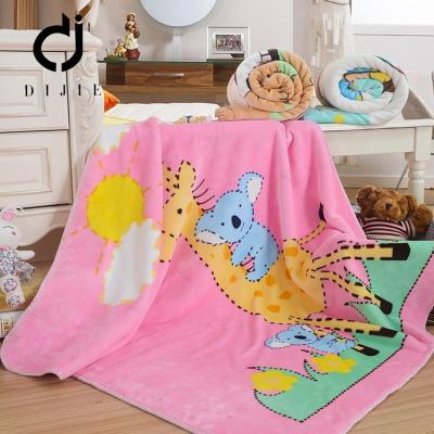 China Wholesale Cute Popular Animal Print Polyester Flame Retardant Fleece Knitted Baby Blanket for sale