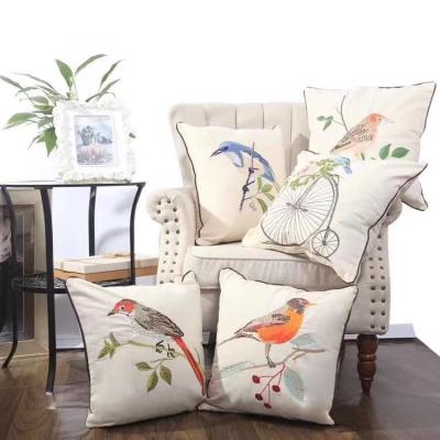 China Custom 100% Cotton Simple Cheap Decorative Embroidery Style Bird 45*45 Cushion Cover for sale