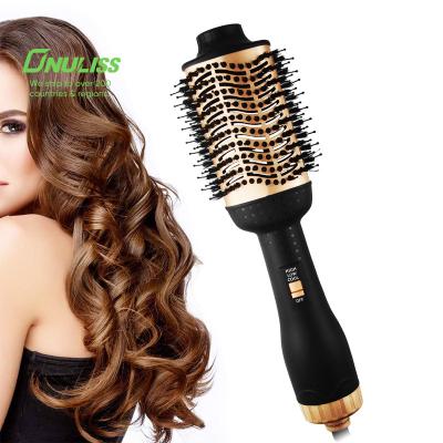 China Ionic Professional Gold with Black Electric Hair Dryer Brush Hair Straightener 3-In-1 for sale