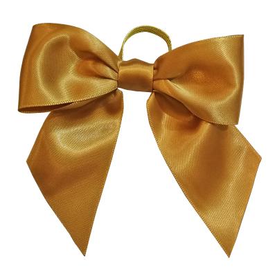 China Viable gold pre-tie satin ribbon bow with elastic loop for perfume bottle/wine bottle decoration for sale