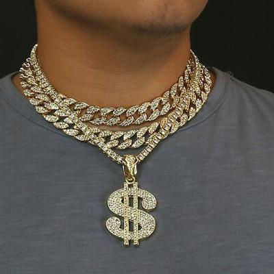 China Hiphop BOYANG Exaggerate United States Dollar Symbol Necklace Fashion Rhinestone Hip Hops Hops Pendant Necklace for sale