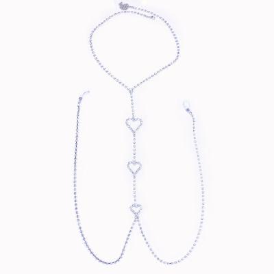 China Sexy Punchless Nipple Ring Lady Body Chain BY 2021 New Rhinestone Heart Sexy Chest Chain for sale