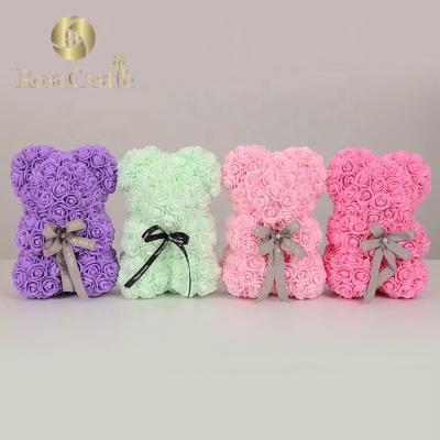 China 2019 Environmental Protection PE Foam Green Artificial 25cm Rose Flower Teddy Handmade Rose Bear for sale