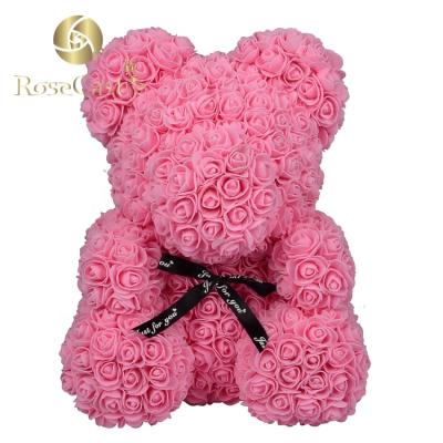 China Custom 40cm DIY Green Bear Environmental Protection Foam Roses Support Artificial Flower Head Rose Bear With Box for sale