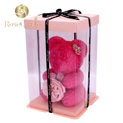 China Environmental Protection Green 25cm Preserved Teddy Rose Bear Soap Flower Rose Diamond Bear for sale