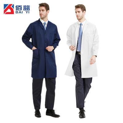 China Navy Color Polyester Cotton Lab Coat Workwear Coat Shop Coat Collared Long Jacket Clothing for sale