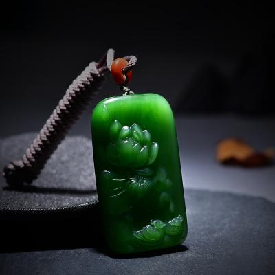 China Crystal Natural Hetian Jade Russian Jasper Pink Green Pendant Carved Lotus Surplus Year after year for sale