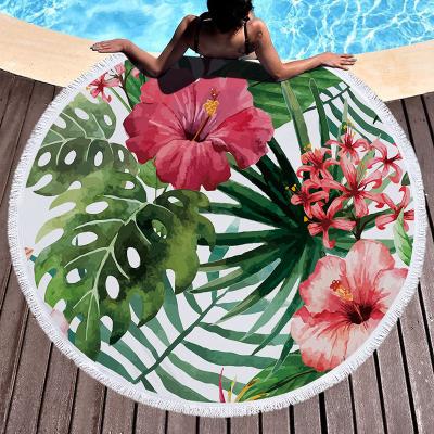 China Dropship Customized Delicate Floral Prints Round Beach Blanket Sustainable Microfiber Cloth Bath Towel Sand Free Beach Towels for sale